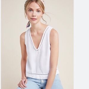 Cloth & Stone Trisha Sleeveless Ladder Stitch Open Back Top White SZ S